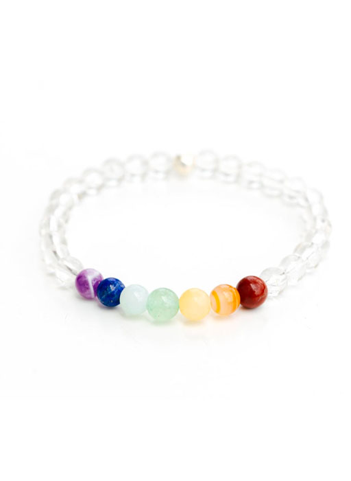 Bracelet cristal de roche + chakra - 8mm